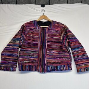 Vintage Silkscapes Textile Art To Wear Ethnic Colorful Lined Jacket Small Bomber